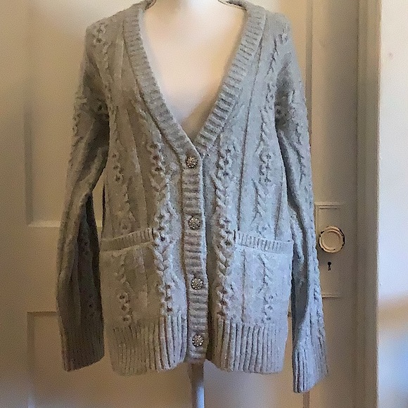 a new day Sweaters - NWT gray button down sweater with faux diamond button